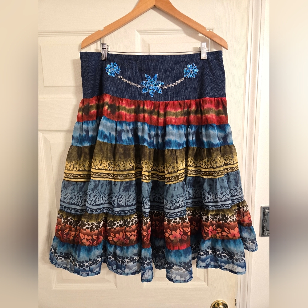 What's Hot skirt jean boho hippie style size XL